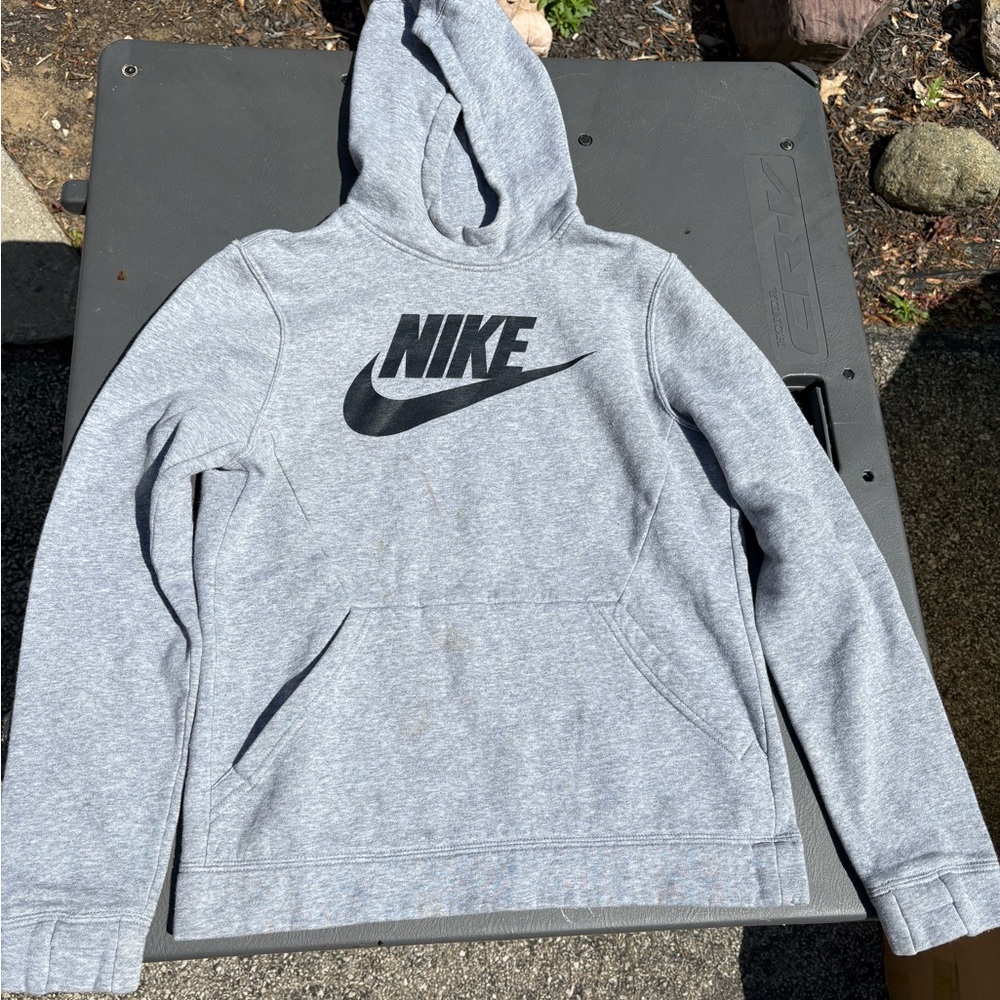 Nike Gray Sweater with Swoosh Logo and Hood